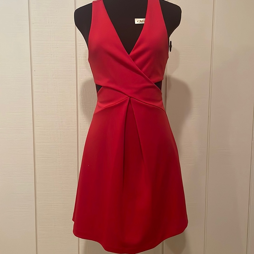 Express Red Fit and Flare Dress with front cut-outs.
